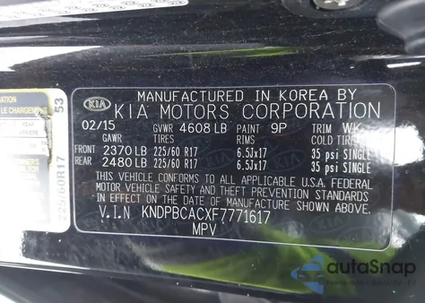 2015 Kia Sportage Lx из США, поврежденный, VIN KNDPBCACXF7771617